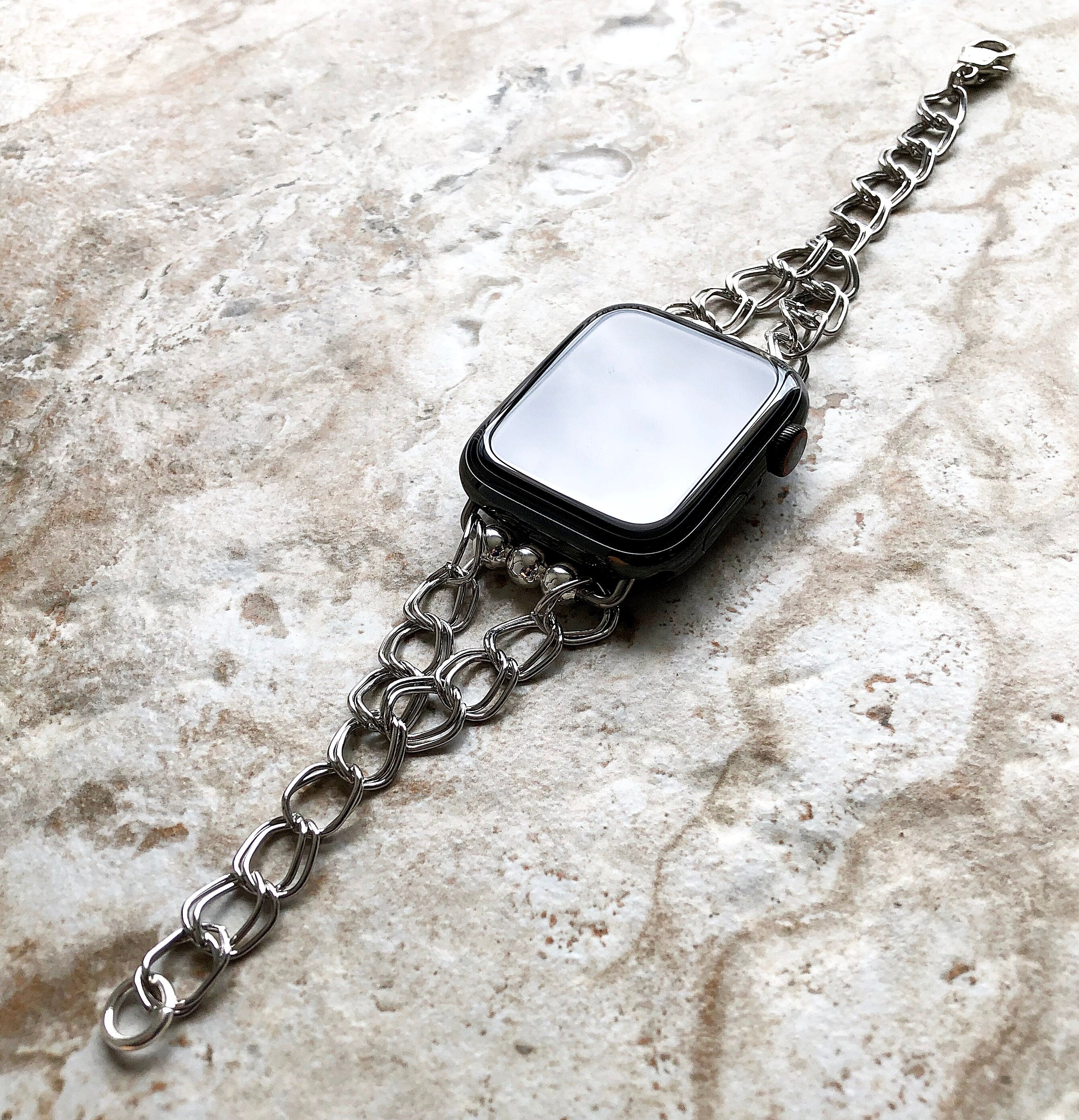 Apple Double Links Silver Color Bracelet Chain for iWatch 38mm 40mm 41mm 42mm 44mm 45mm 49mm All Series Strap Band Handmade Jewelry